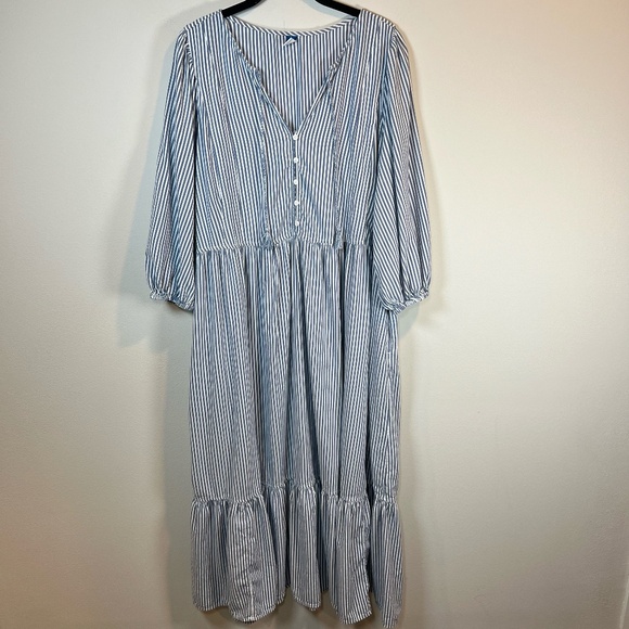 Old Navy Women's All Day Maxi Swing Dress Blue White Stripes Ruffle Boho Size XL - Picture 1 of 14